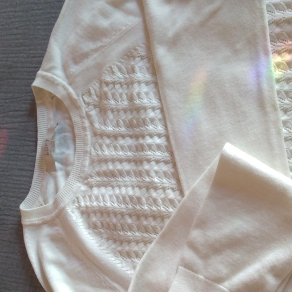 LOFT size L lightweight cotton blend cable knit ivory sweater